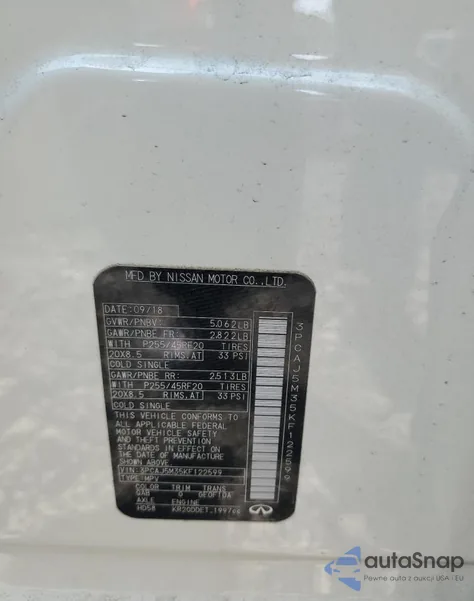 2019 Infiniti Qx50 Essential z USA, uszkodzony, nr VIN 3PCAJ5M35KF122599